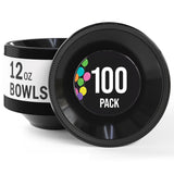 Exquisite Party Solids 12 Oz Black Plastic Bowls Disposable Bowls for Hot Food Soup 100 Pcs - For Soup, Salad, Cereal, Desserts & Party Supplies