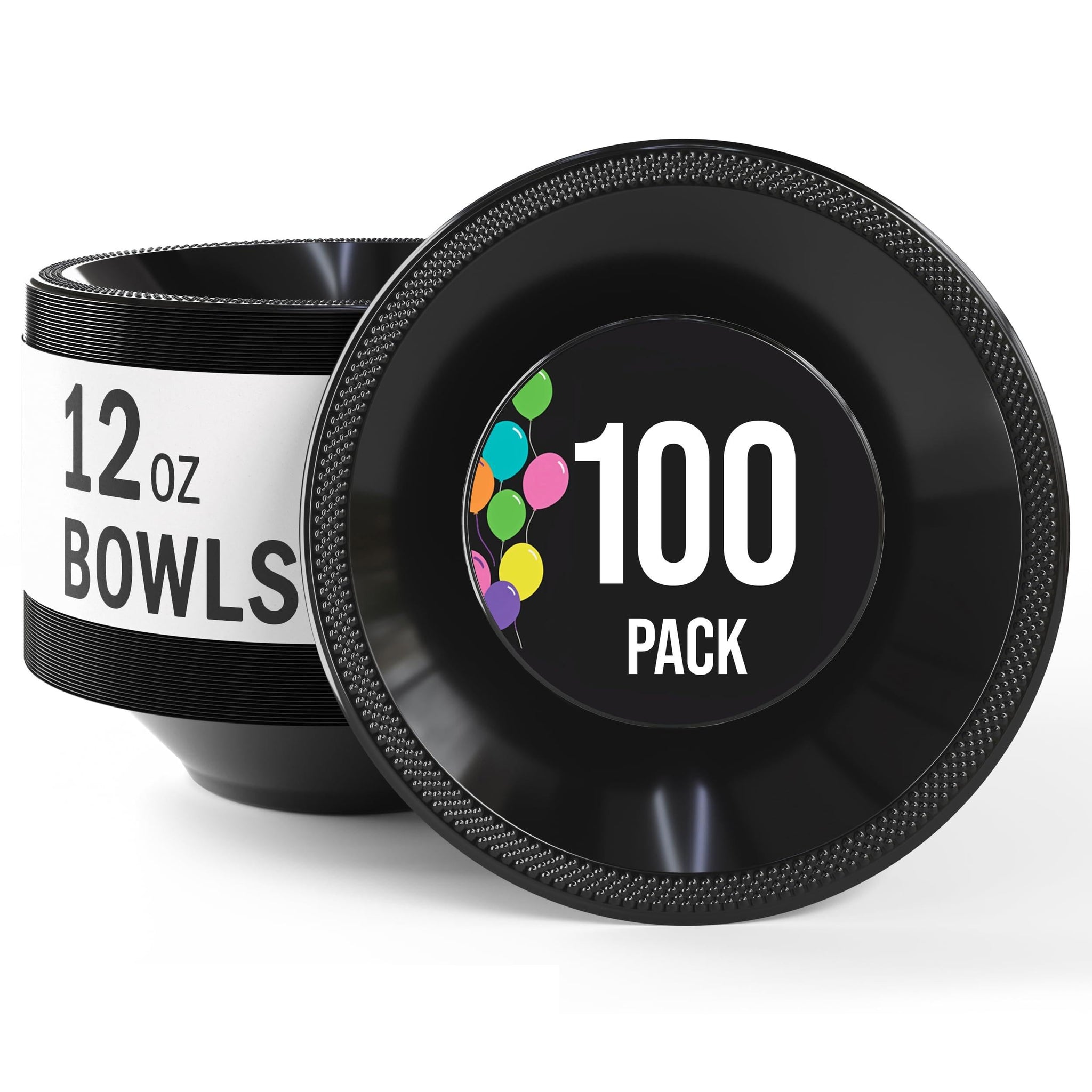 Exquisite Party Solids 12 Oz Black Plastic Bowls Disposable Bowls for Hot Food Soup 100 Pcs - For Soup, Salad, Cereal, Desserts & Party Supplies