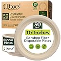 Dtocs Bamboo Disposable Plates 10 Inch (50 Pack) | Heavy Duty Microwavable Compostable Dinner Plate Set Alt to Plastic, Paper Plates 10 Inch | Ideal