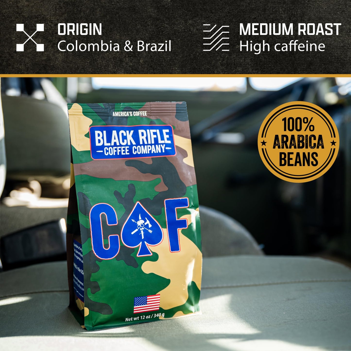 Black Rifle Coffee Company CAF, 5 lb Bag, Ground Coffee Medium Roast - Roasted Blend Made from Arabica Beans - Colombian & Brazilian Beans - Veteran