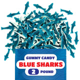 Blue Sharks Gummy Candy - 2 Pound Bulk Bag - Blue Raspberry Shark Gummies - Fun Gummy Fish for Candy Buffets, Gender Reveal, Beach Parties, and Ocean