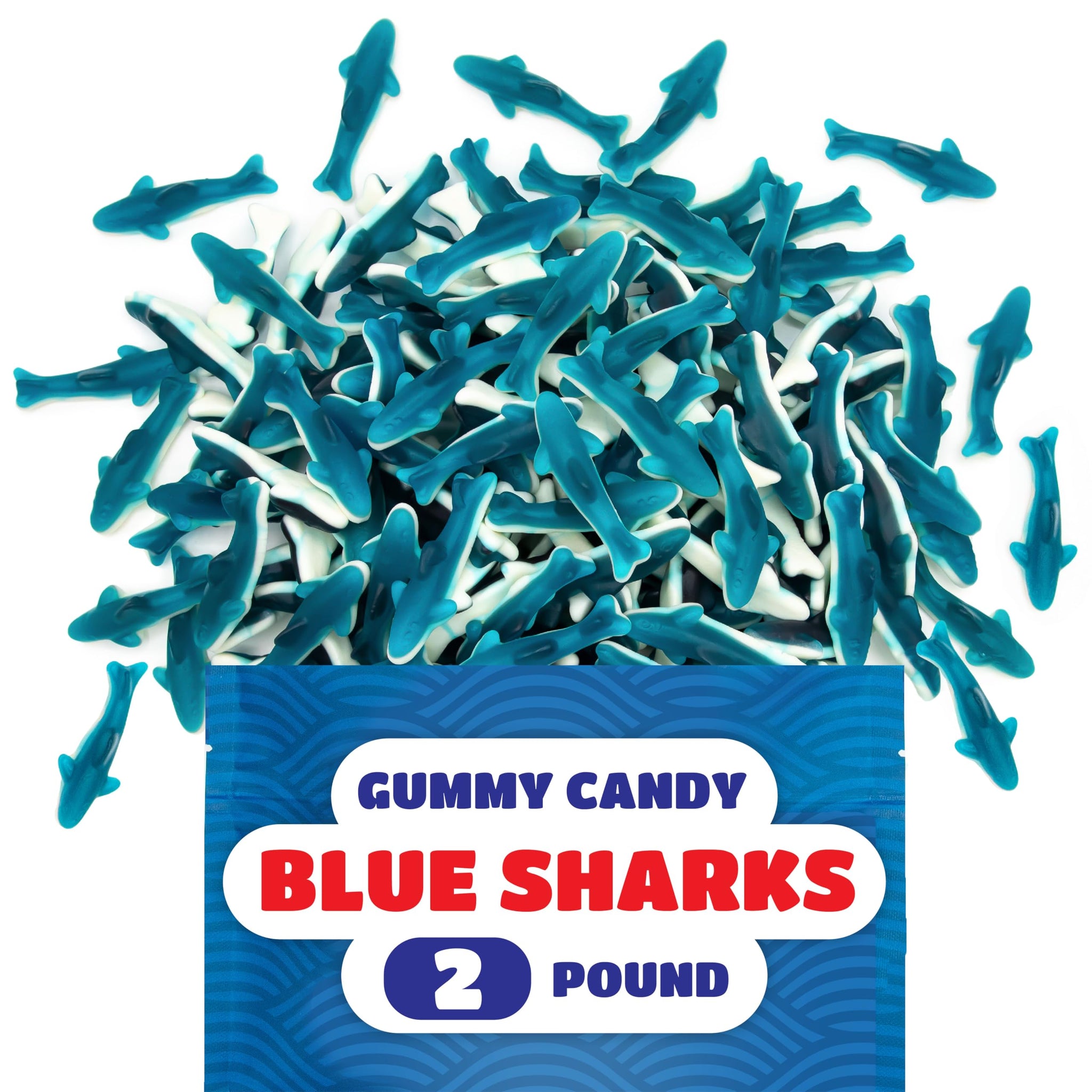 Blue Sharks Gummy Candy - 2 Pound Bulk Bag - Blue Raspberry Shark Gummies - Fun Gummy Fish for Candy Buffets, Gender Reveal, Beach Parties, and Ocean