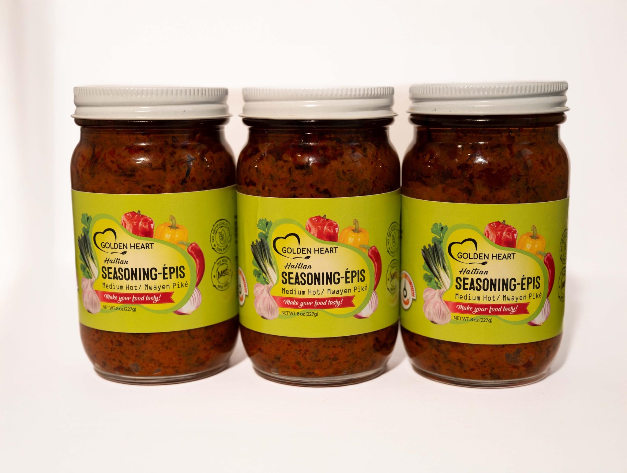 Golden Heart Haitian Epis - Authentic Caribbean Seasoning & Marinade Paste, All?Natural & Flavorful - Medium Heat, 3?pack of 8 oz jars