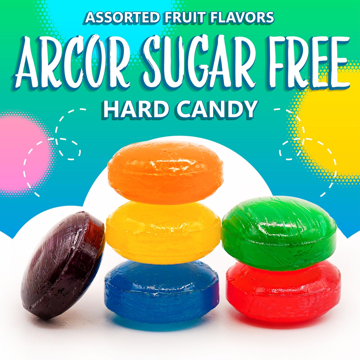 Sugar Free Hard Candy Mix | 1-Pound Pack | About 75 Pieces | Assorted Fruit Flavors | Individually Wrapped Sugarless Candies for Office Bowl | Lemon