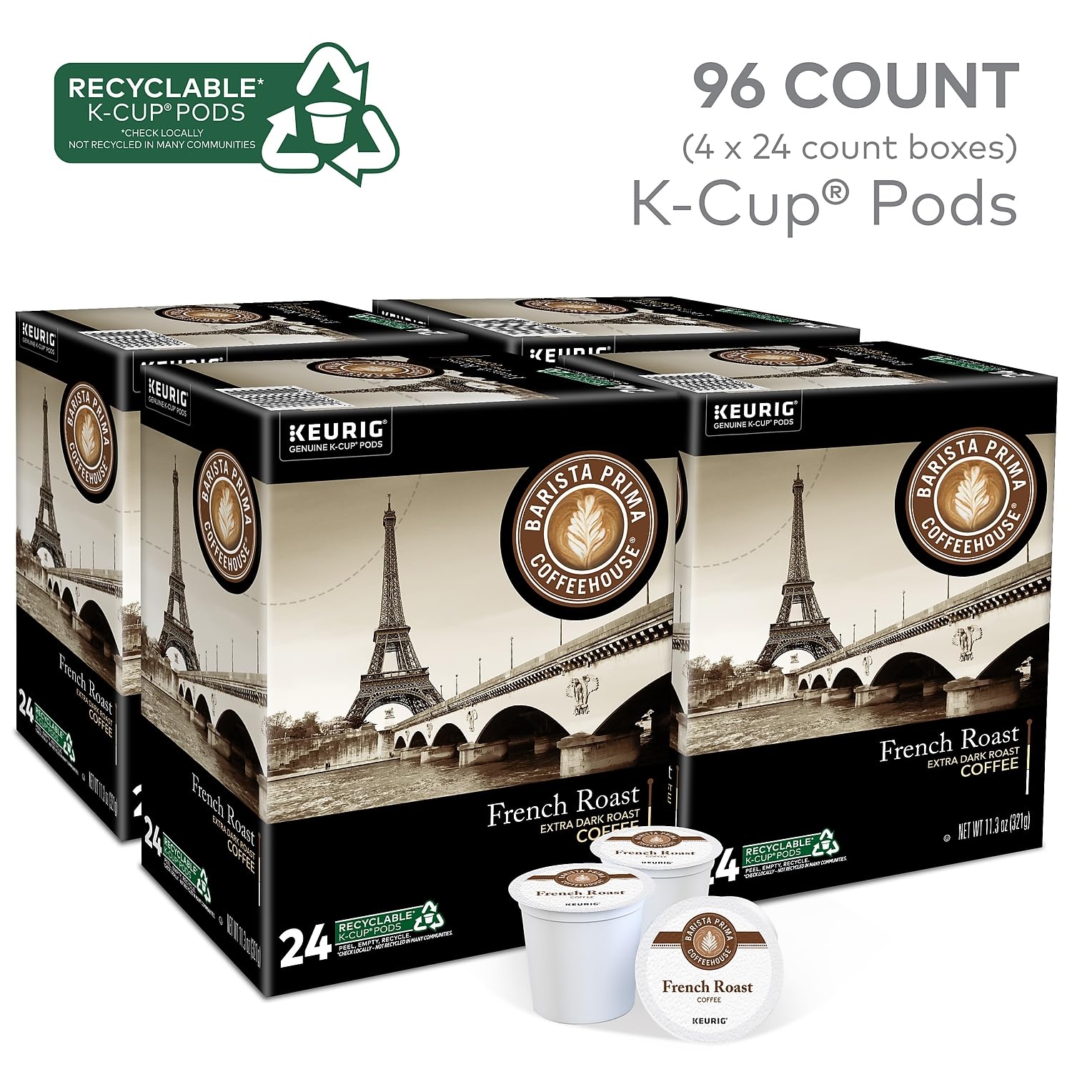 Barista Prima Coffee House French Roast Darkest Roast Coffee 24 K-Cups 96 count