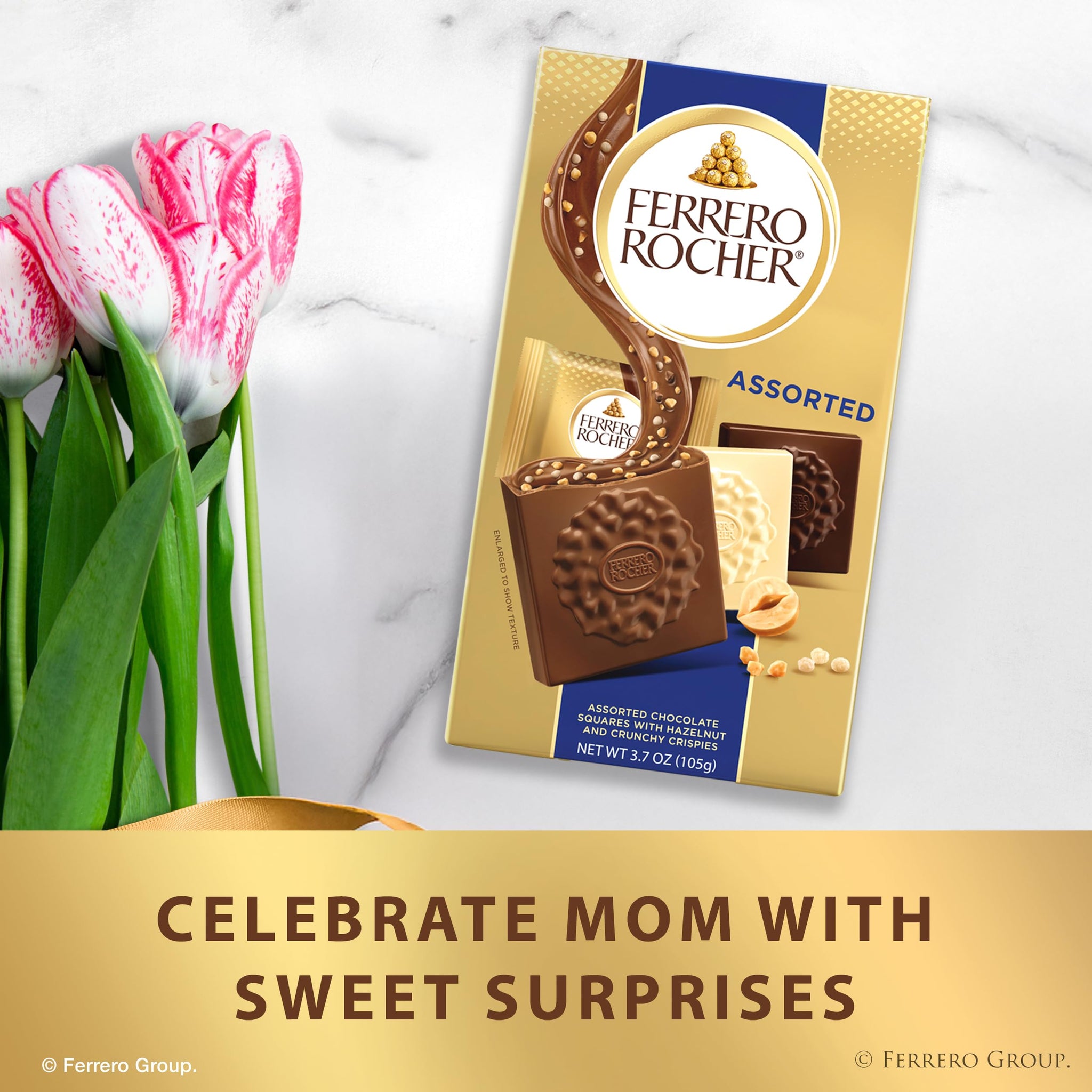 Ferrero Rocher Premium Assorted chocolate squares, Individually Wrapped Chocolates, Great for Sharing or Gifting, 3.7 oz