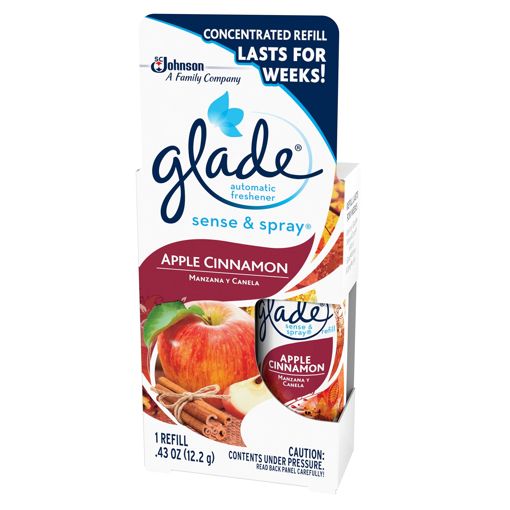 Glade Sense & Spray Automatic Air Freshener Refill, Apple Cinnamon, 0.43 oz
