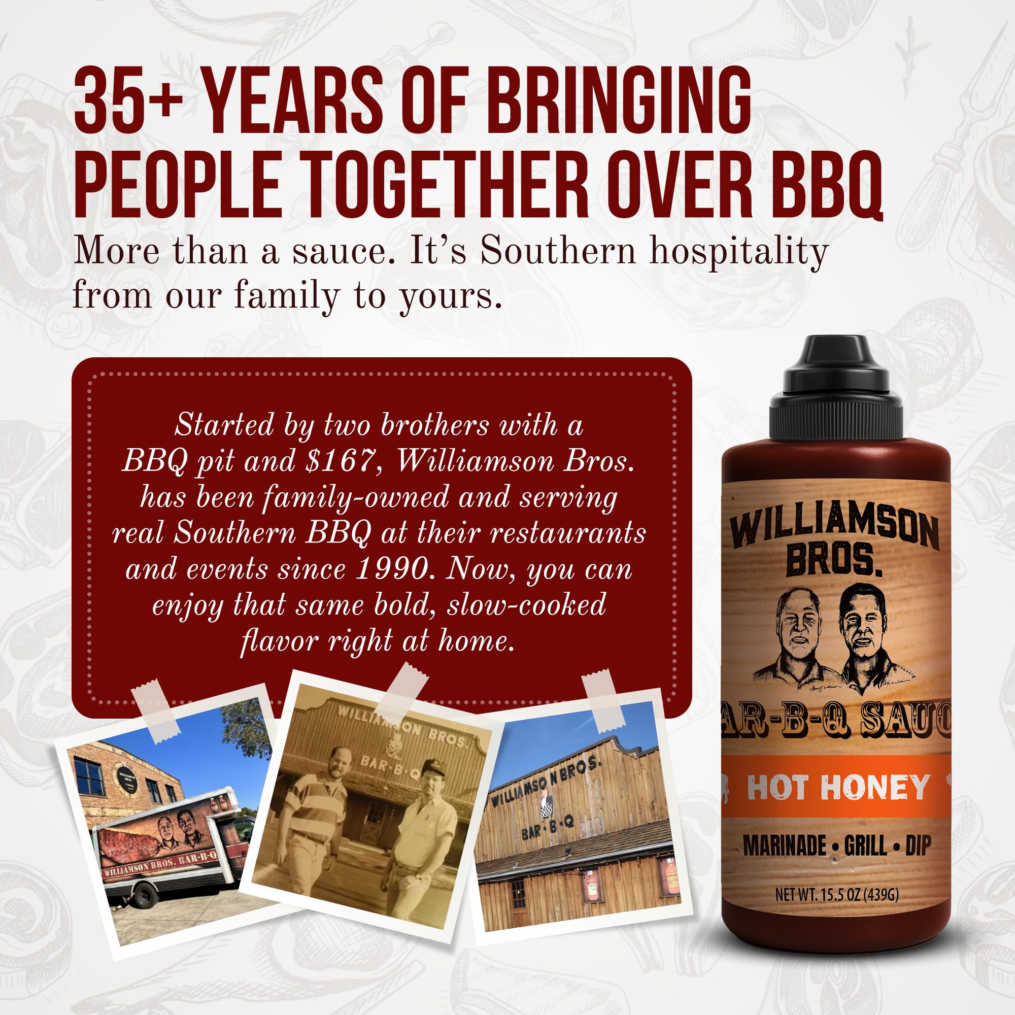 Williamson Bros - Hot Honey Southern BBQ Sauce | Sweet & Spicy, Gluten-Free, No High Fructose Corn Syrup, 15.5 oz