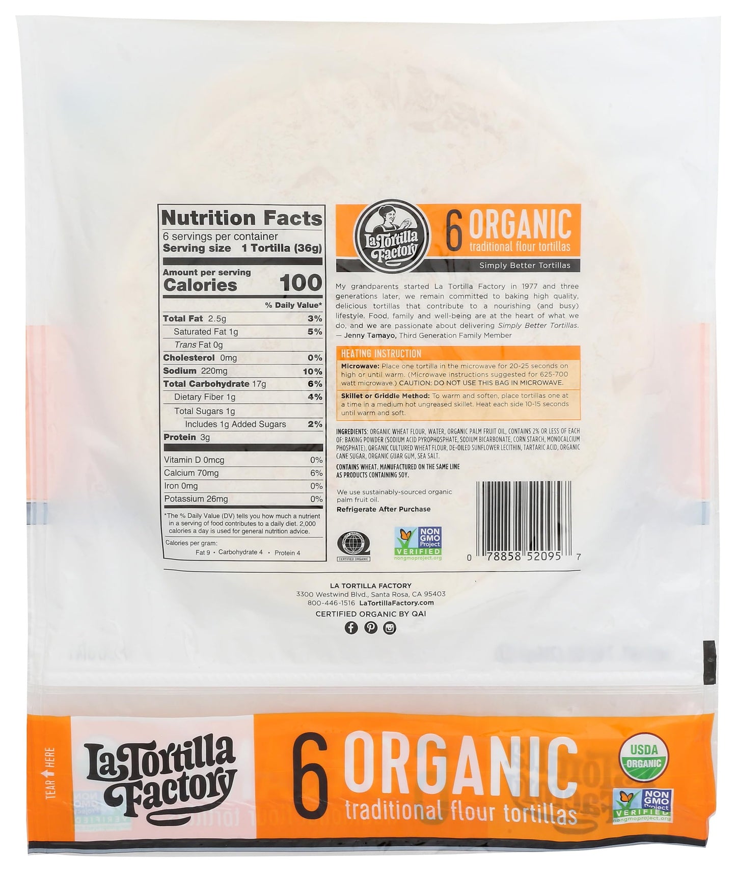 La Tortilla Factory, Tortilla Traditional Organic, 6 Count, 7.62 Ounce