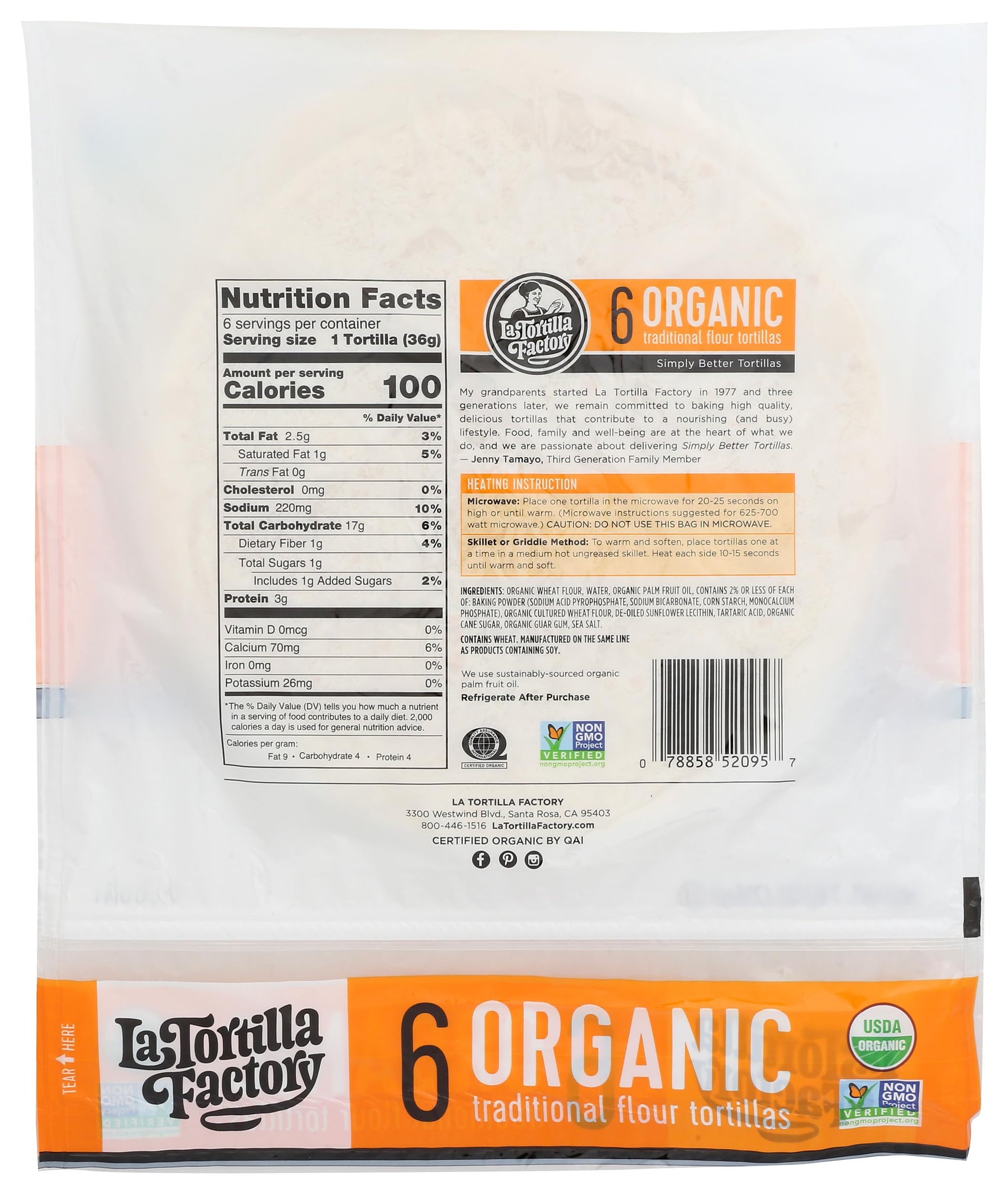La Tortilla Factory, Tortilla Traditional Organic, 6 Count, 7.62 Ounce