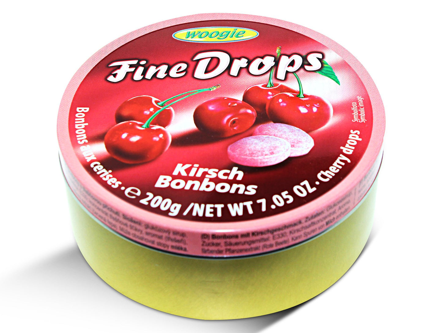 Woogie, German Fine Drops Sanded Cherry Candy Tin 200gr (Kirschgeschmack) (5 pcs)