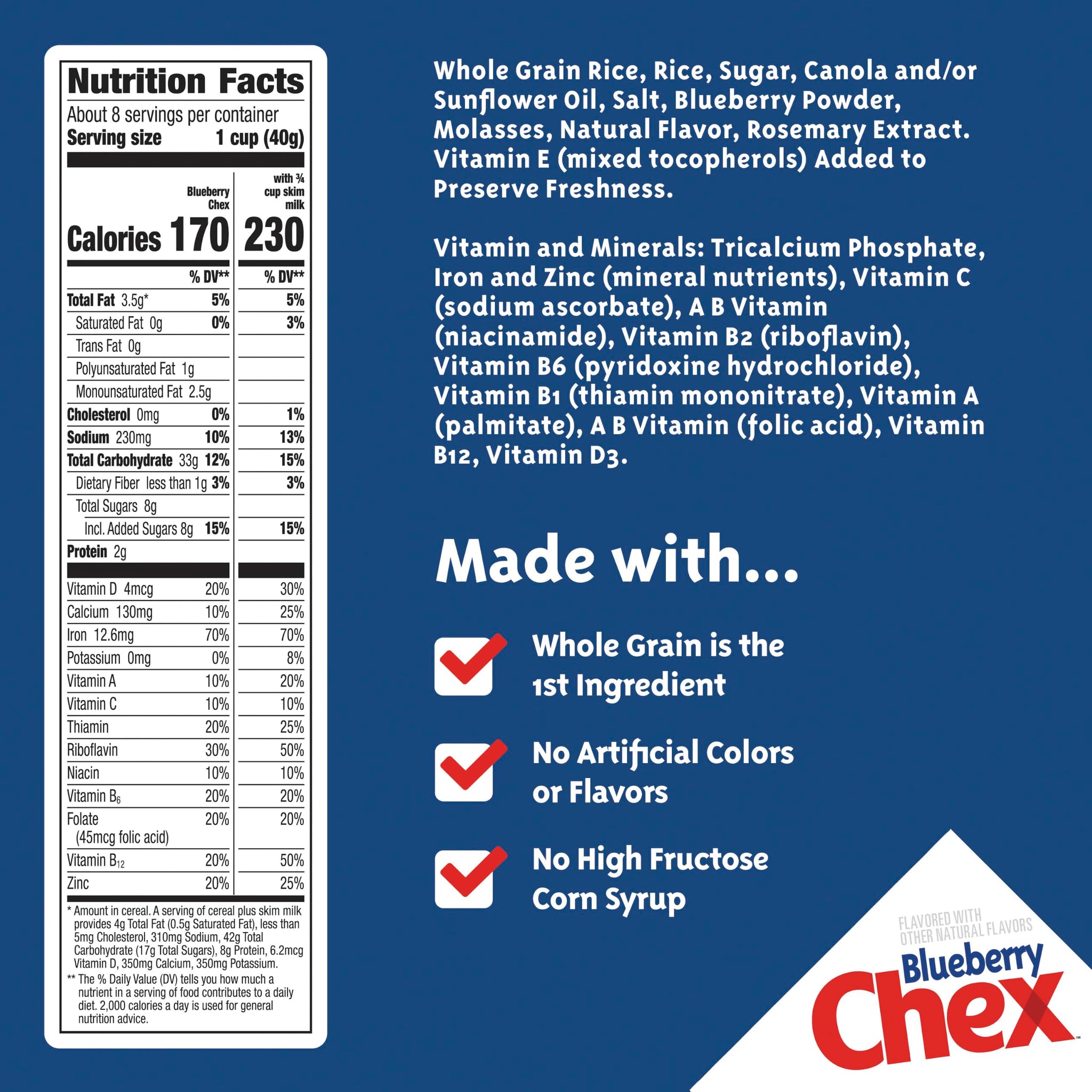 Blueberry Chex Cereal, Gluten Free Breakfast Cereal, Made with Whole Grain, 12 oz