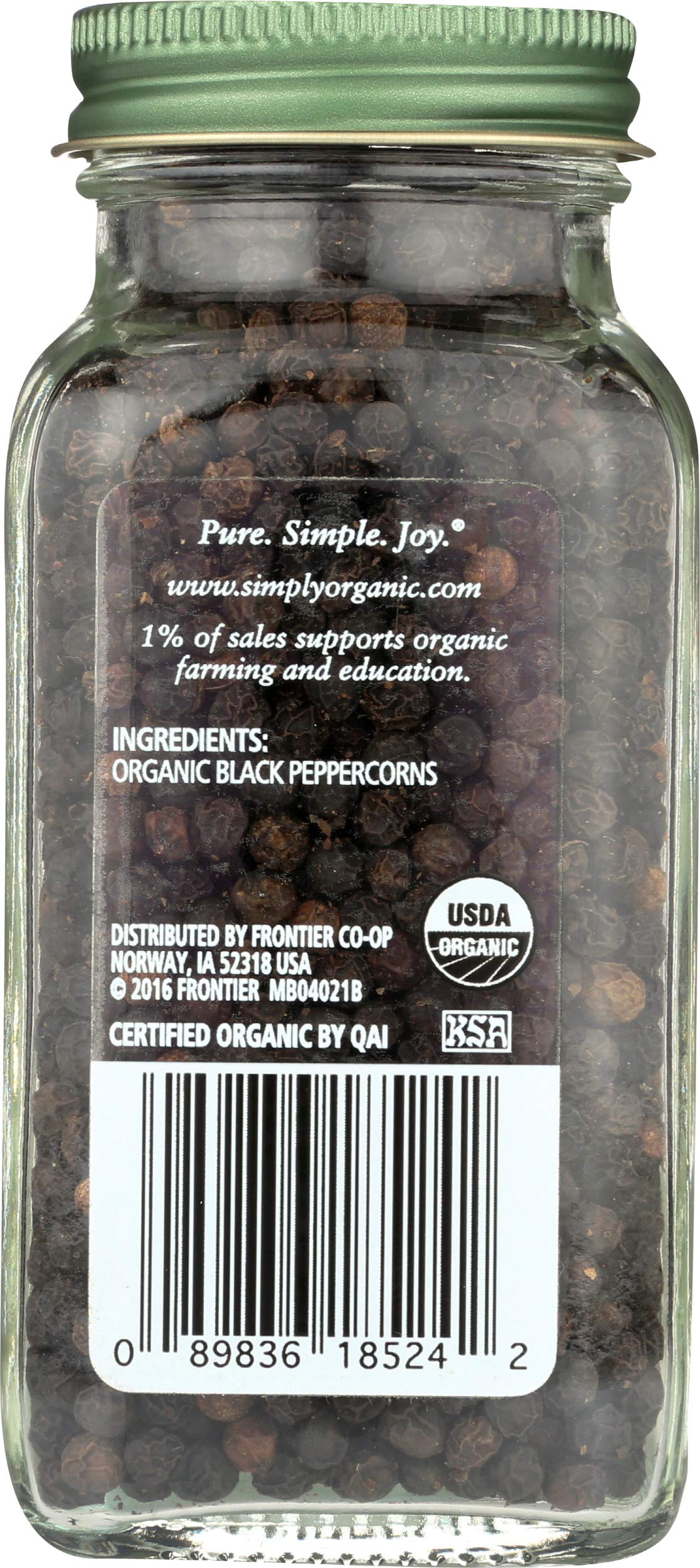 Simply Organic Whole Black Peppercorns, 2.65 Oz