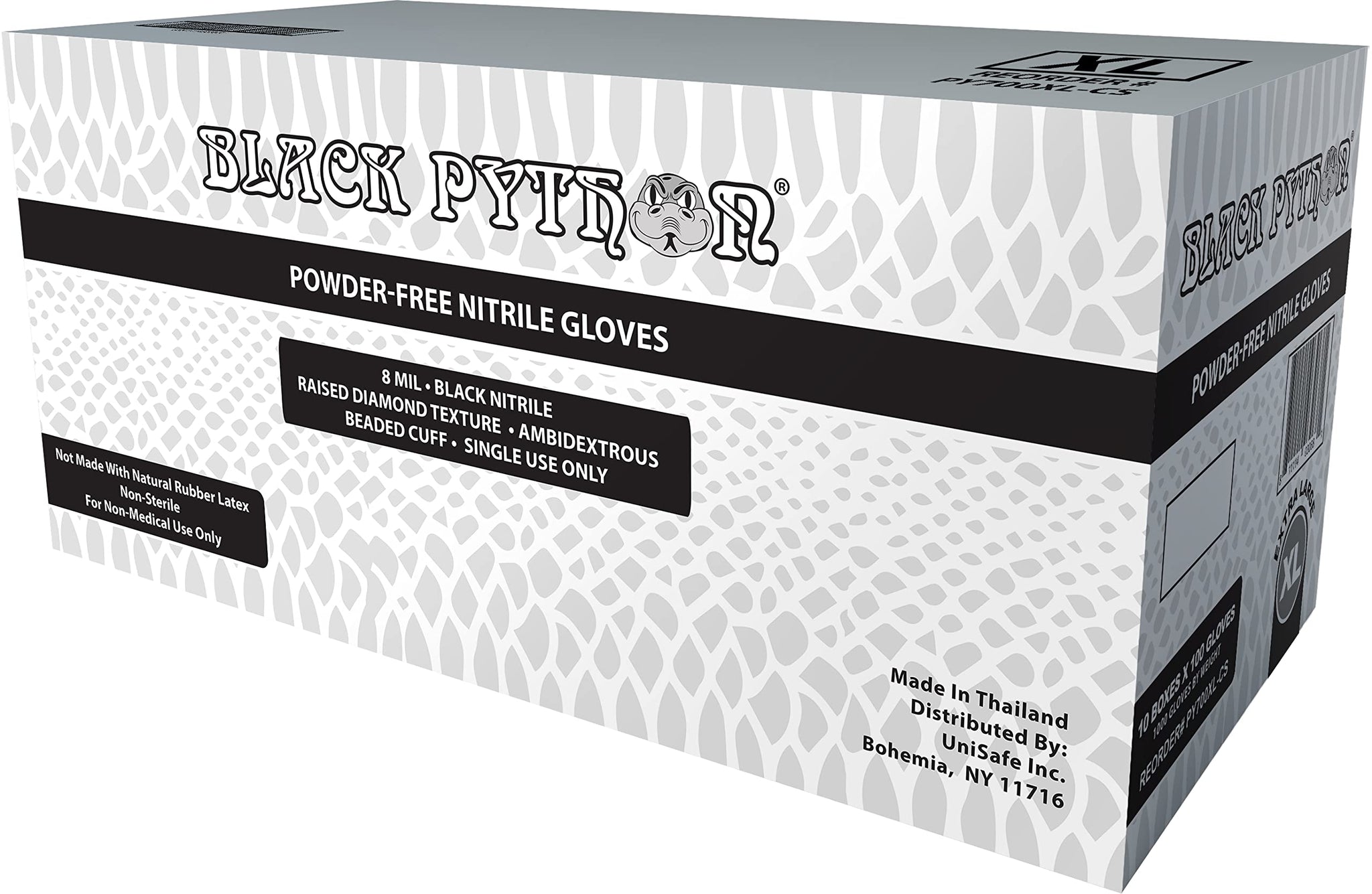 BLACK PYTHON HD 8 MIL Nitrile Disposable Gloves, Latex & Powder Free, Industrial, Raised Diamond Texture, Case/1000, X-Large