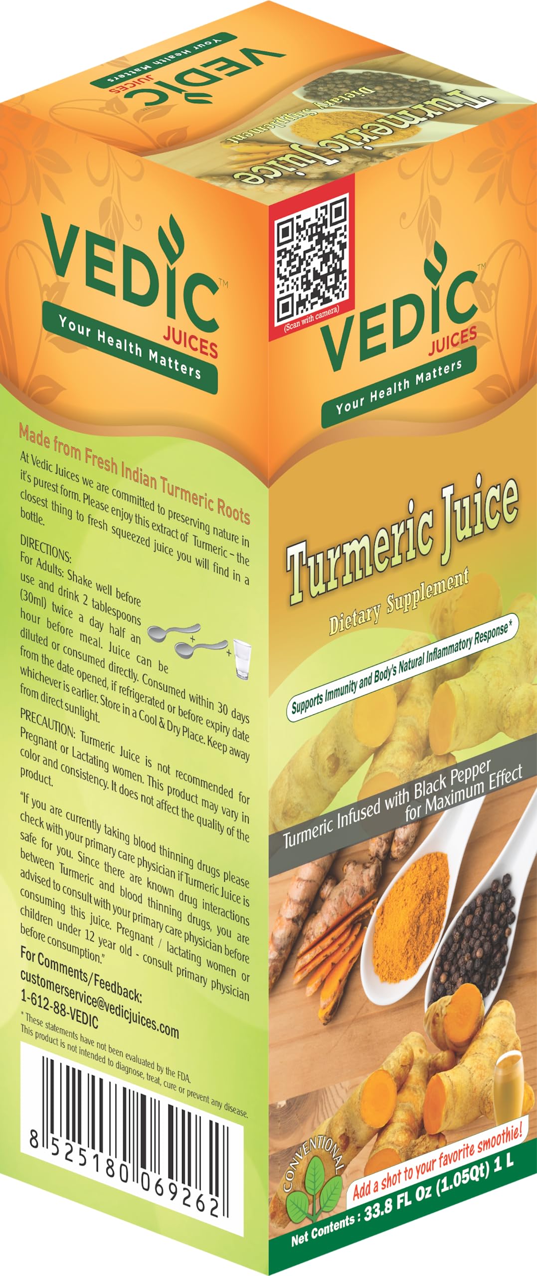 Vedic Juices Pure Turmeric Juice | Premium Quality Turmeric Liquid Extract Supplement | Digestion | 33.8 Fl Oz (Pack of 1)