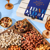 Fathers Day Gift Basket, Nut Gift Basket in Reusable Wooden Crate, Healthy Gift Option, Gourmet Snack Food Box, with Unique Flavors, Great for Dad