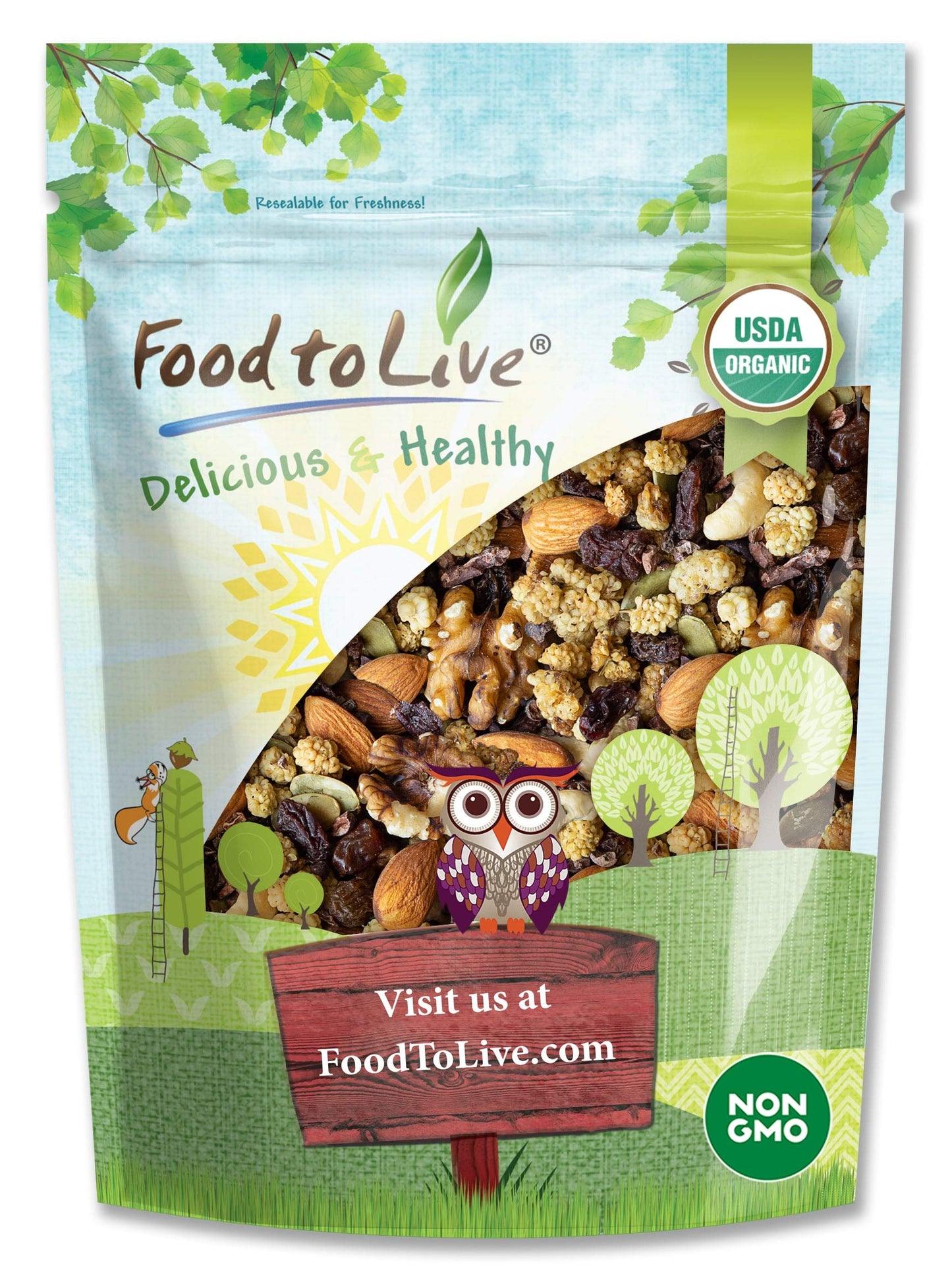 Food to Live - Organic Snack Wise Trail Mix, 4 Pounds - Raw, Non-GMO, Mix Contains Cacao Nibs, Raisins, Almonds, Cashews, Walnuts, Mulberries, Pumpkin