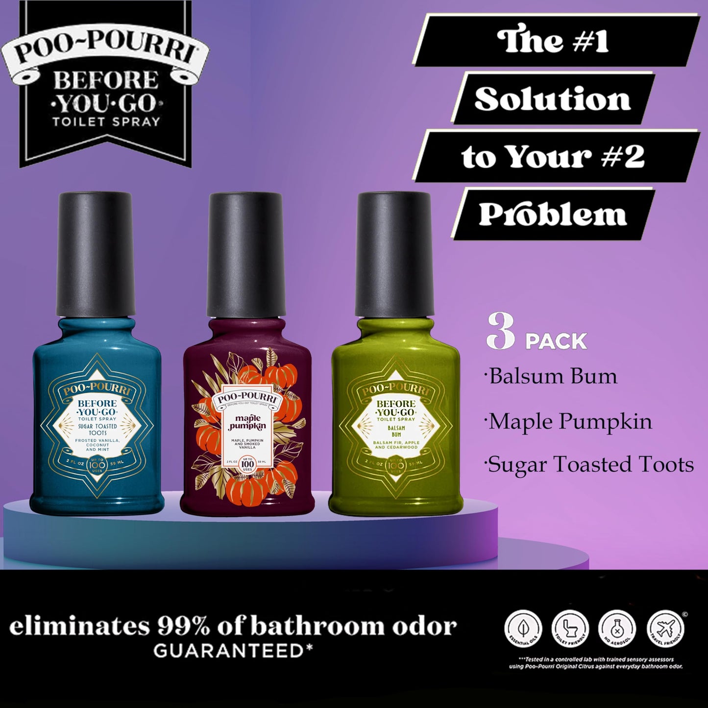 Poo-Pourri Before-You-Go Toilet Spray, Spring 2 Oz Variety Pack- Maple Pumpkin Sugar Toasted Toots and Balsam Bum