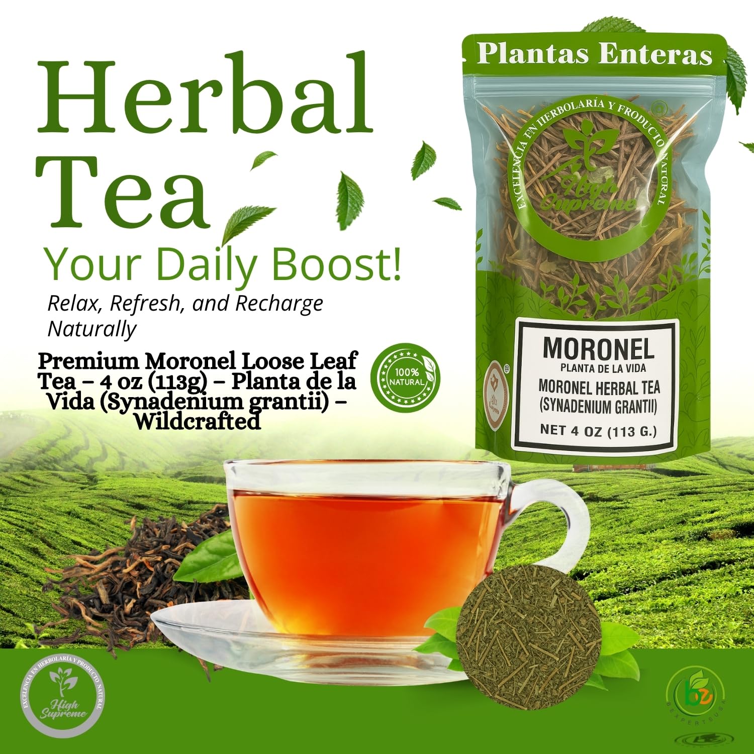 Premium Moronel Loose Leaf Tea - 4 oz (113g) - Planta de la Vida (Synadenium grantii) - Wildcrafted, 100% Natural, Non-GMO - Traditional Herbal