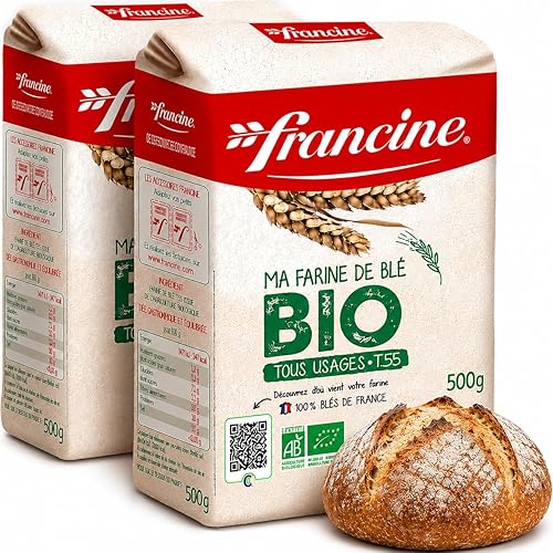 Francine Organic Wheat Flour, T55 Bio French Flour from France with Lower Gluten Content, Makes Great Breads, Pastries and Desserts, 35.3oz/1 kg (Pack