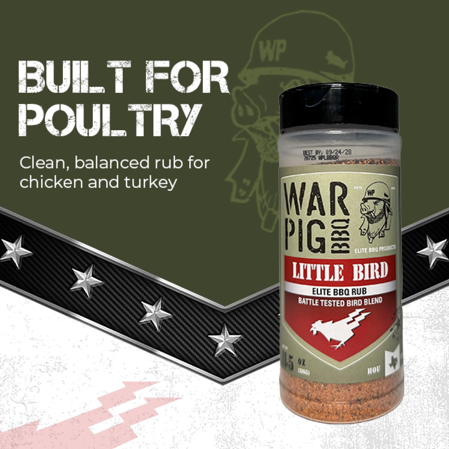 Warpig BBQ Little Bird BBQ Seasoning - Texas-Style Spice Blend for Grilling, Smoking & Roasting - 11.5 oz Bottle