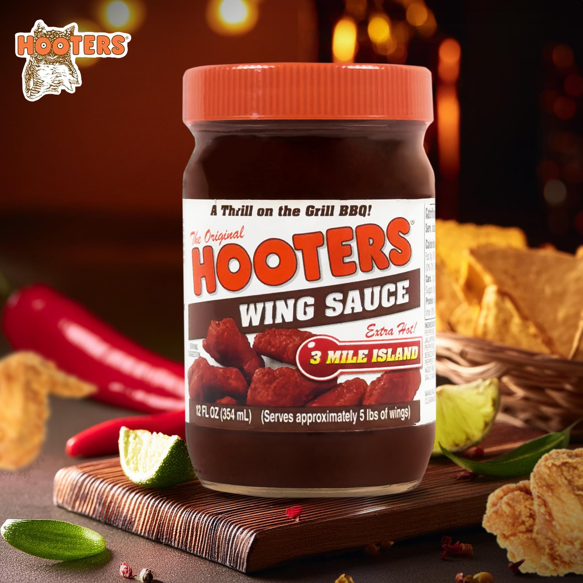The Original Hooters 3 Mile Island Wing Sauce - Spicy Extra Hot Sauce Ideal for Chicken Wings Dipping, Grilling, Seafood, Ribs, Balanced Restaurant
