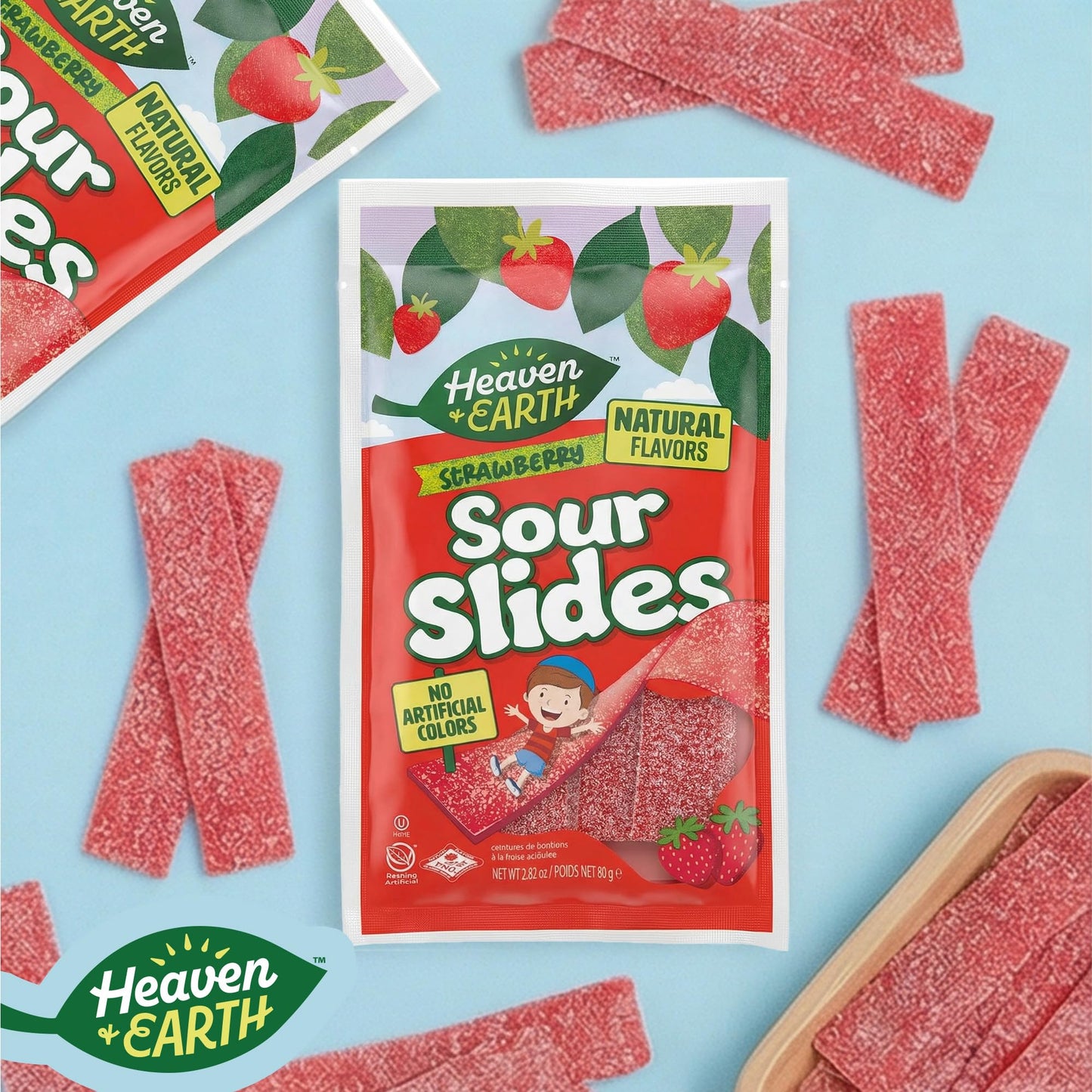 Heaven & Earth Strawberry Sour Slides Candy, 2.8 oz (6 Pack) | Sour Belts | Natural Flavors, No Artificial Colors | Made with Real Fruit Juice |