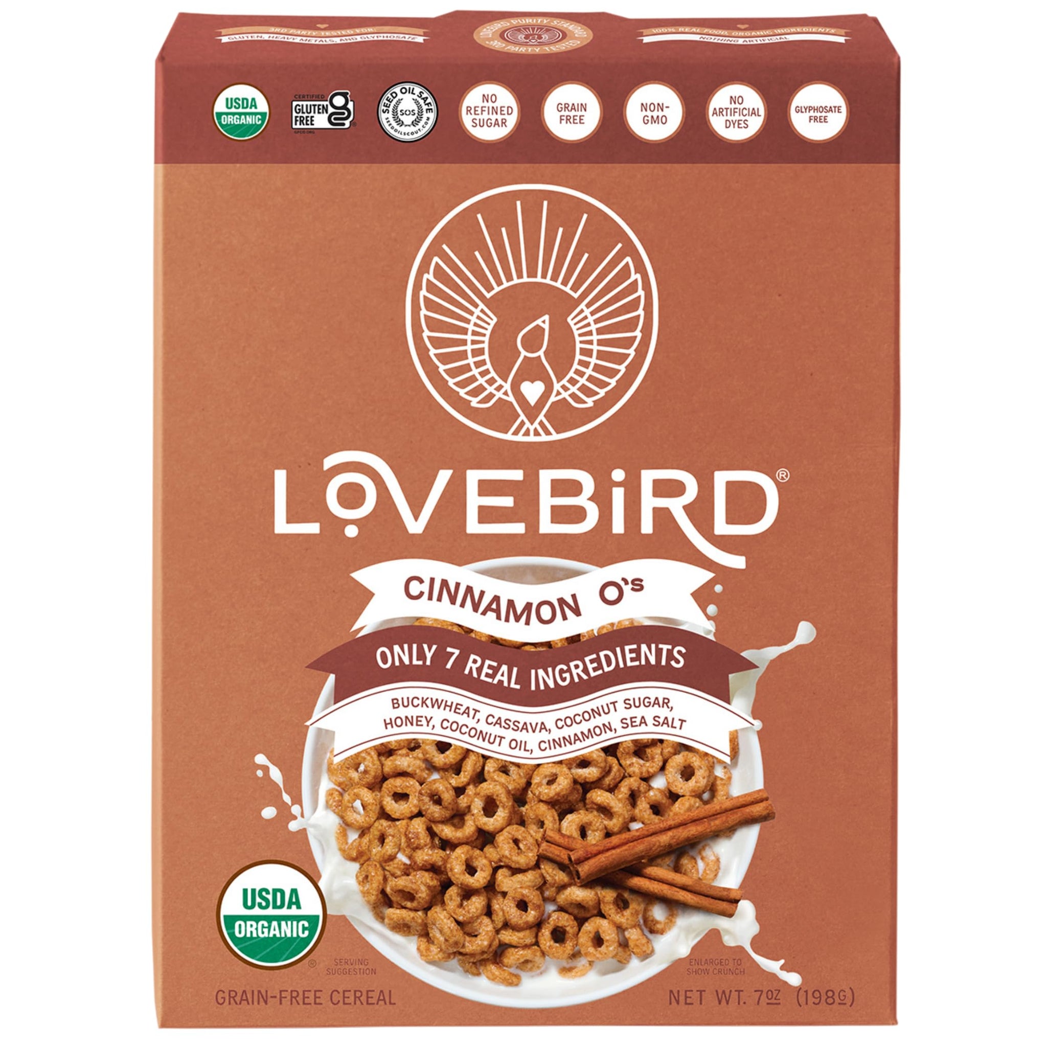 Lovebird Organic Grain Free Cinnamon O's Cereal, 7 OZ