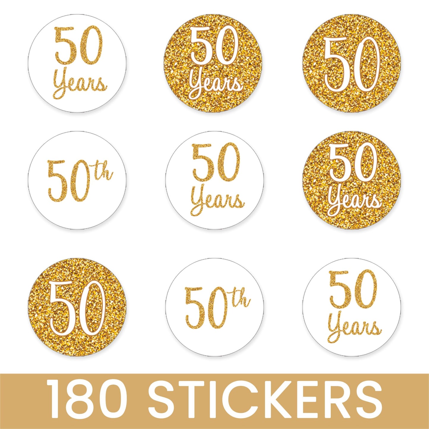 DISTINCTIVS Gold 50th Anniversary Kiss Stickers - 180 Count - 4 Unique Designs - Wedding and Business Anniversary Party Favors