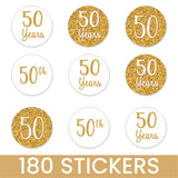 DISTINCTIVS Gold 50th Anniversary Kiss Stickers - 180 Count - 4 Unique Designs - Wedding and Business Anniversary Party Favors