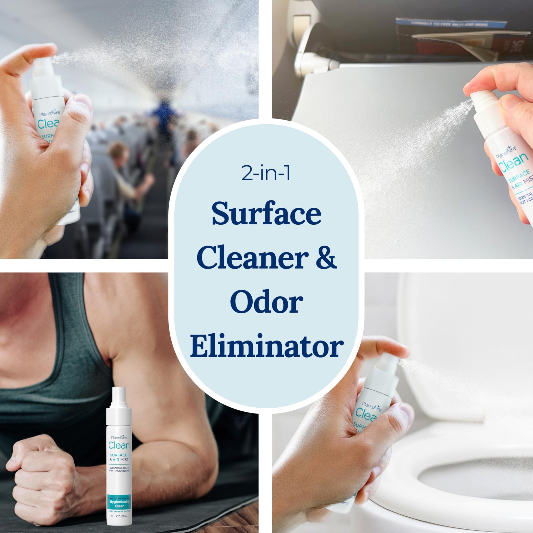 PlaneAire Clean | Travel Size Surface Cleaner and Air Freshener | All Purpose Cleaning Spray | Natural Odor Eliminator | Travel Cleaning Supplies |