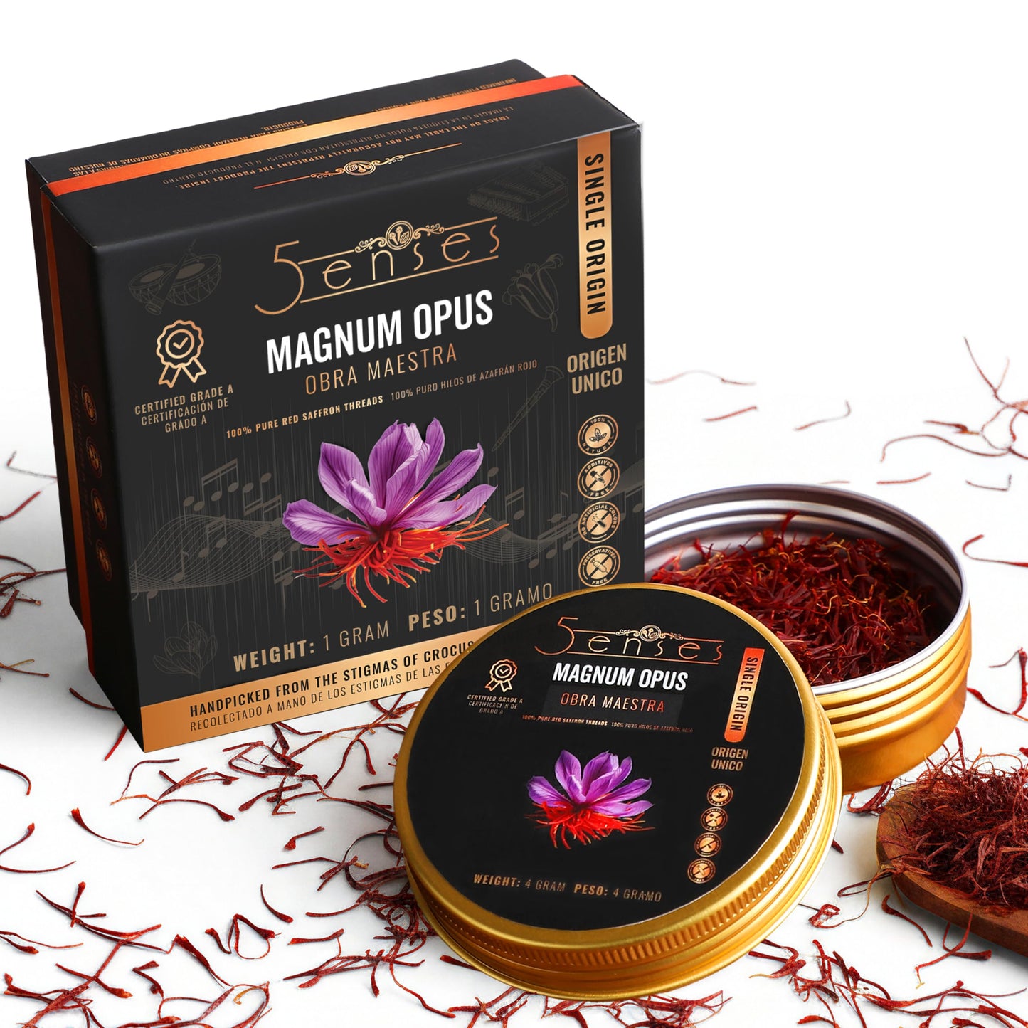 5Senses Kashmir Mongra Saffron | Azafran | Magnum Opus | Premium Grade A Saffron Threads | Whole Red Gold Spice | Single Origin, Non-GMO, Fairtrade