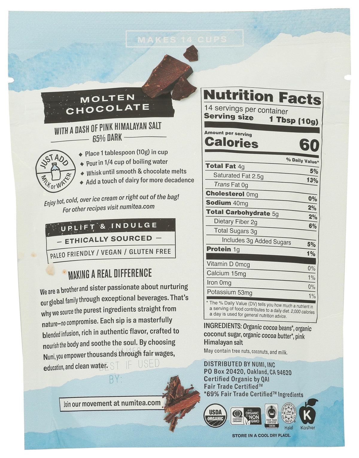 Numi Organic Dash of Salt Drinking Chocolate, 5.11 OZ