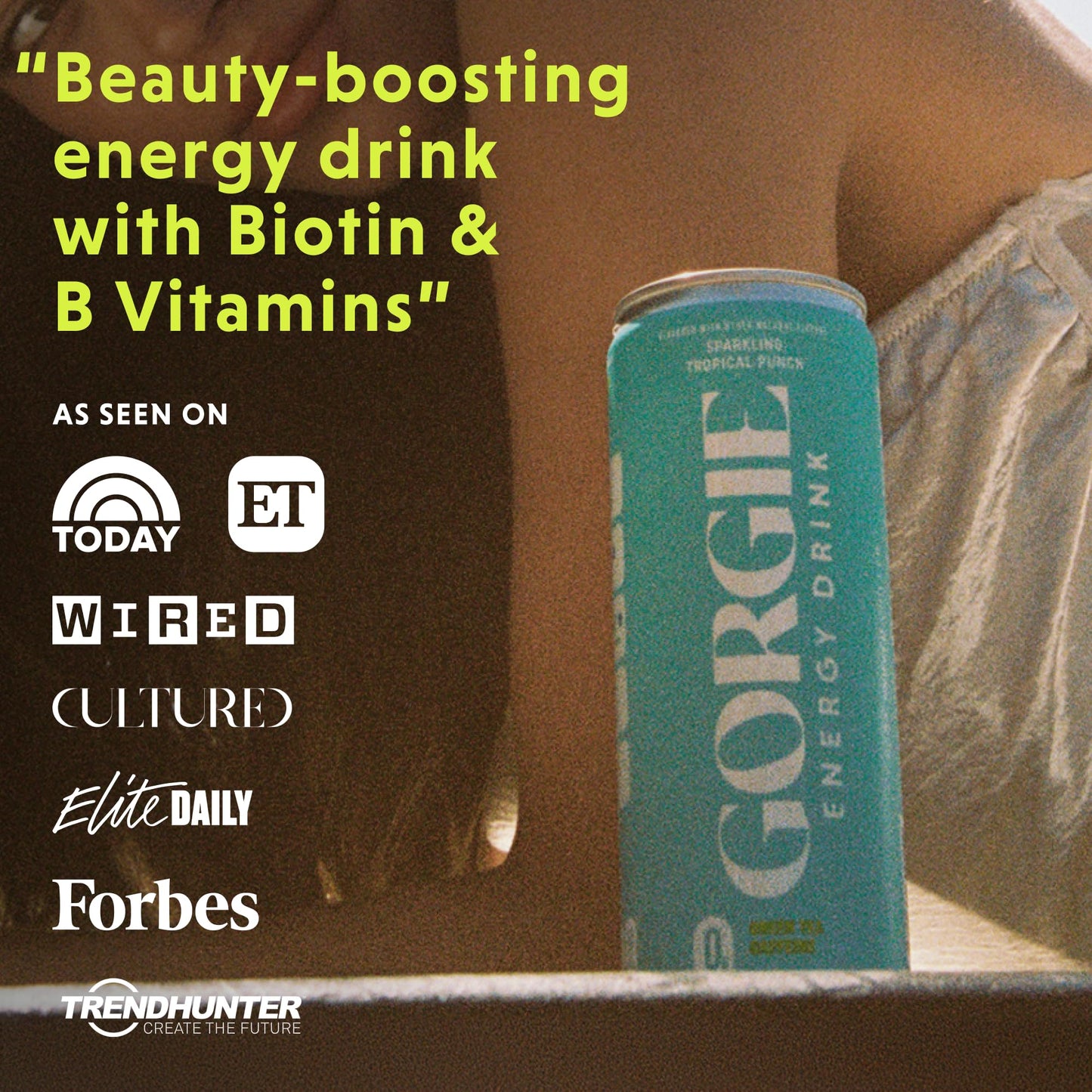 GORGIE Tropical Variety, Sugar-Free Natural Energy Drink Sparkling, Healthy Energy Drinks - Green Tea, Biotin, B Vitamins -150mg Caffeine, Vegan