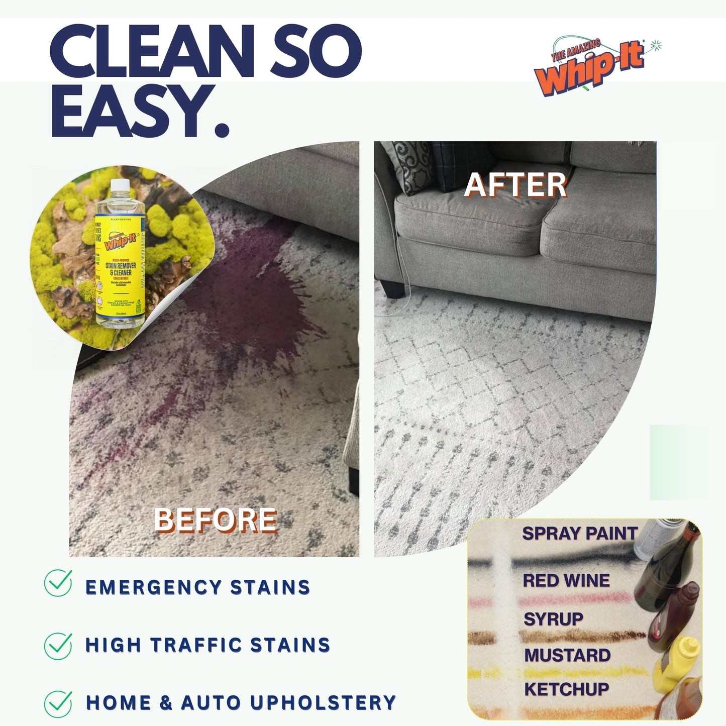Whip It Cleaner, Multi Purpose Stain Remover CONCENTRATE, Makes 32 Bottles, Plant Based Enzyme Cleaner, Cleaning Food, Grease, Coffee, Wine, Baby