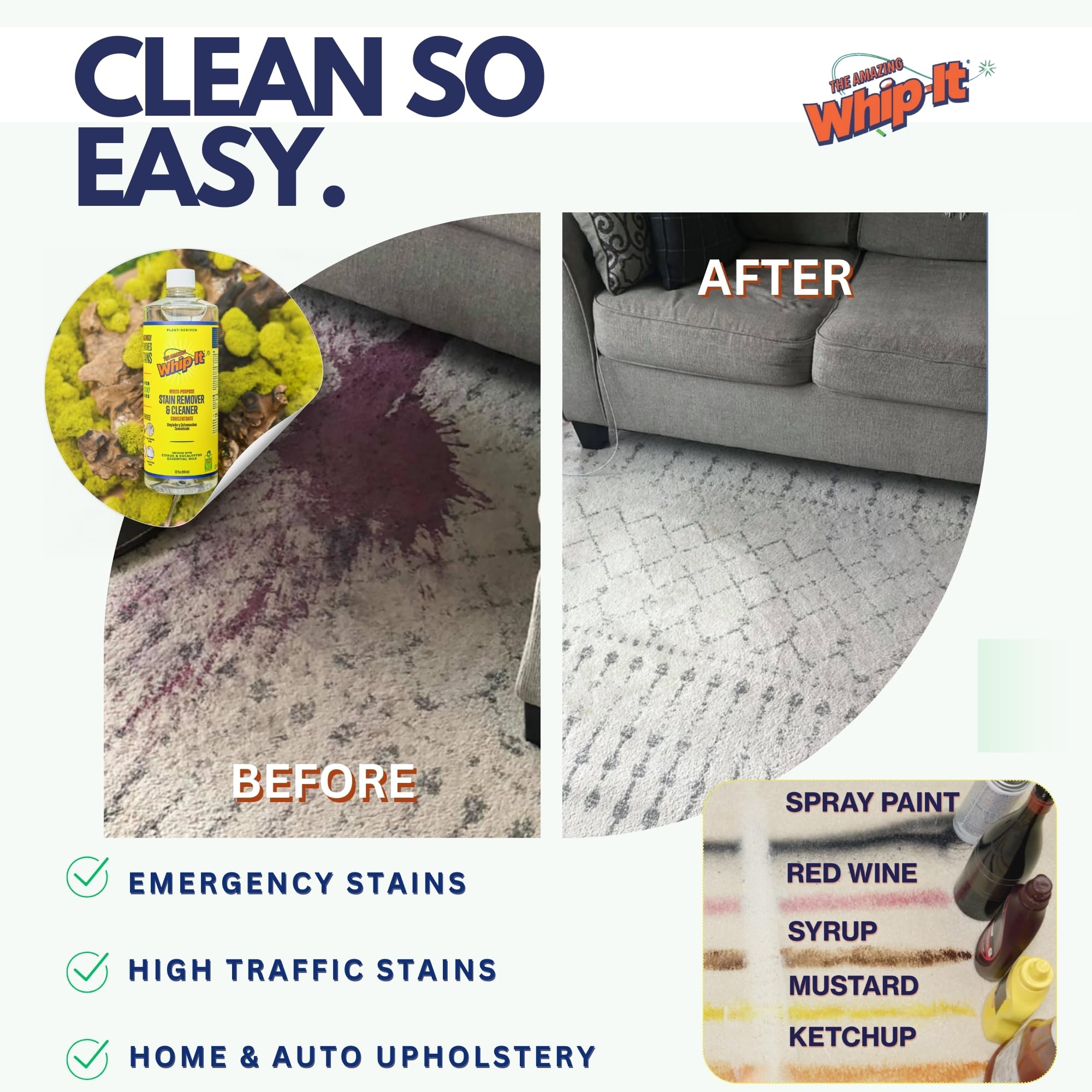 Whip It Cleaner, Multi Purpose Stain Remover CONCENTRATE, Makes 32 Bottles, Plant Based Enzyme Cleaner, Cleaning Food, Grease, Coffee, Wine, Baby