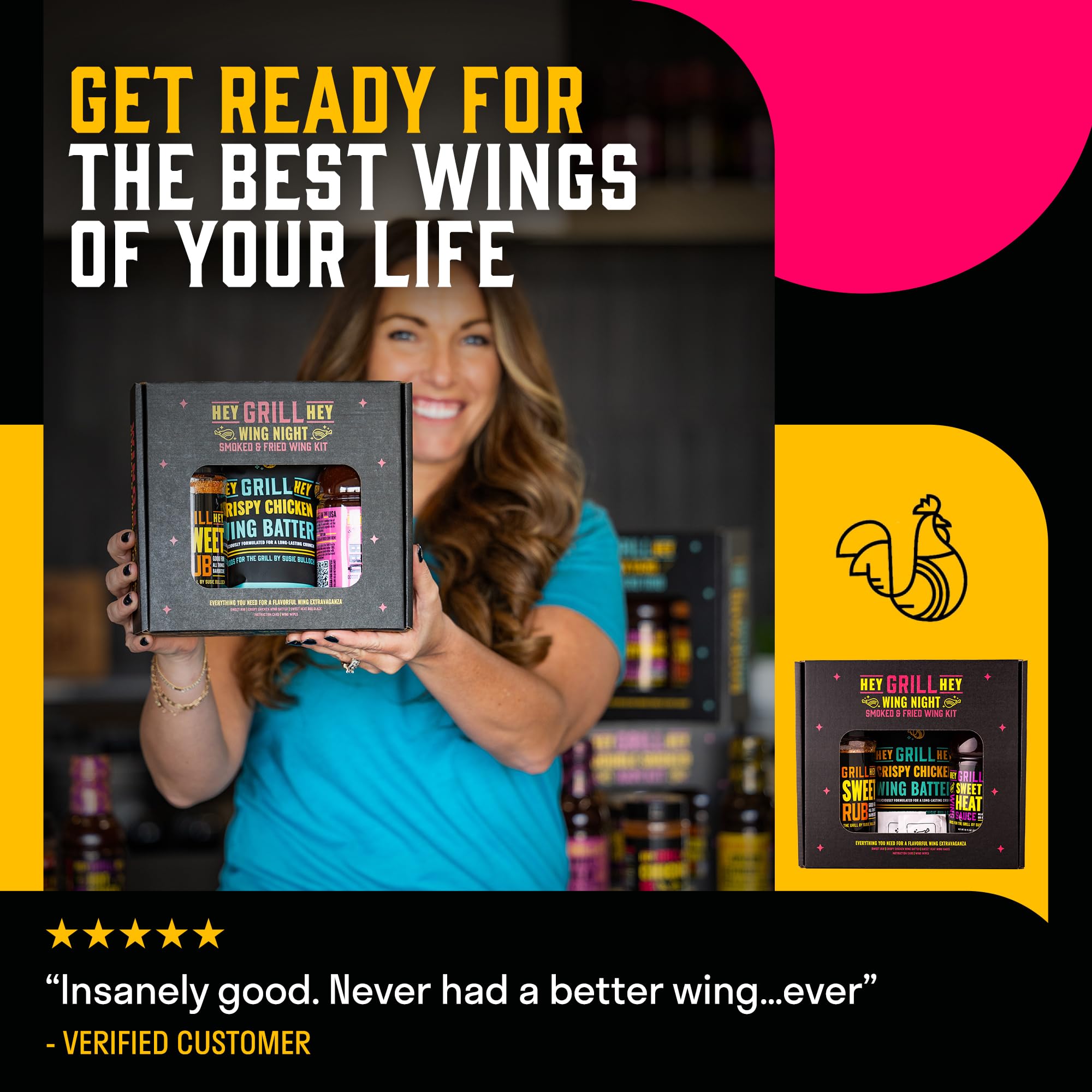 Hey Grill Hey | Chicken Wing Seasoning & Sauce Kit | All-in-one Crispy Batter, BBQ Rub, and Sweet Heat BBQ Sauce | Wing Night: Smoked & Fried Wing Kit