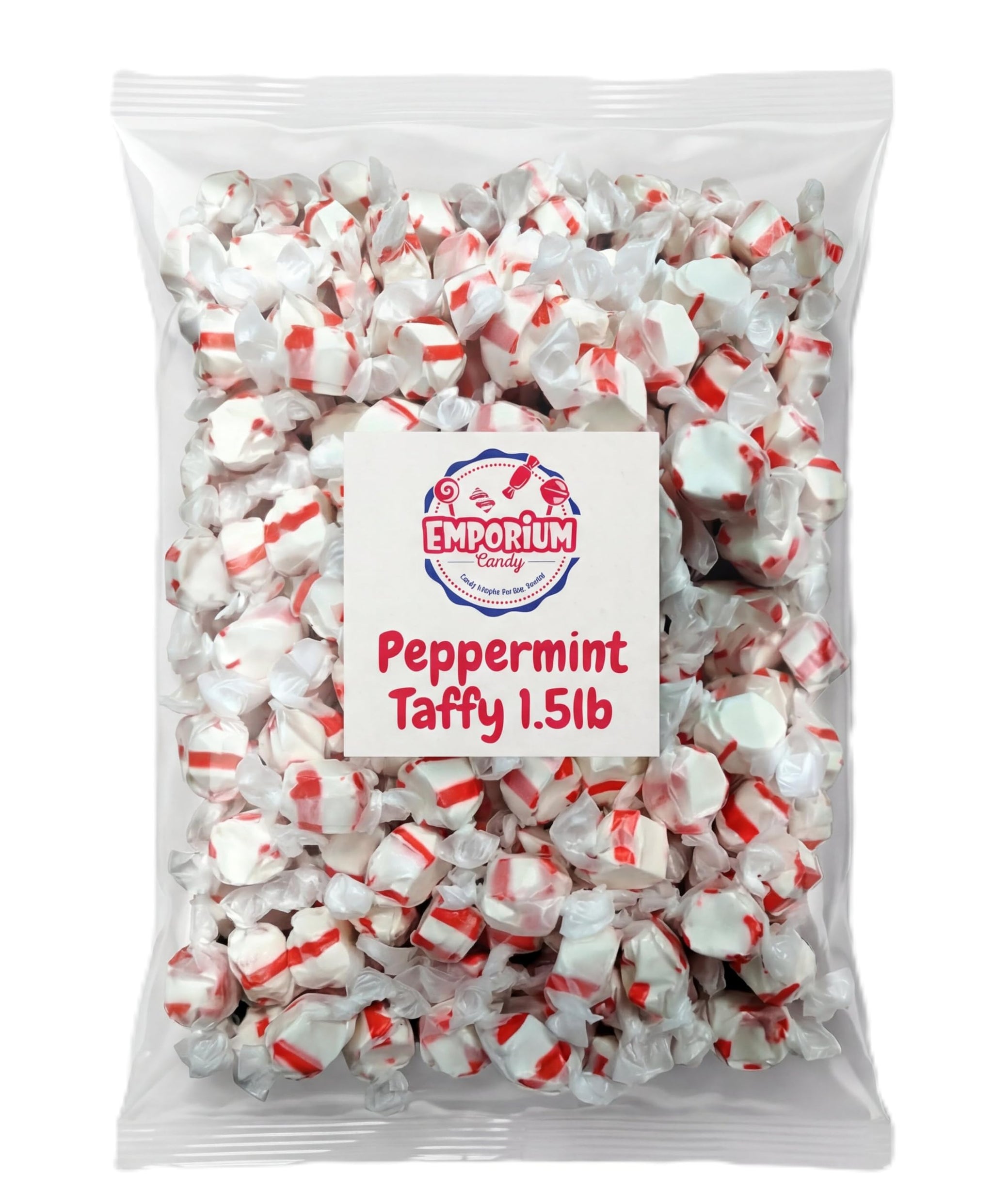 Peppermint Salt Water Taffy - 1.5 lb Gourmet Soft Chewy Candy Individually Wrapped Fresh Mint Flavor Bulk