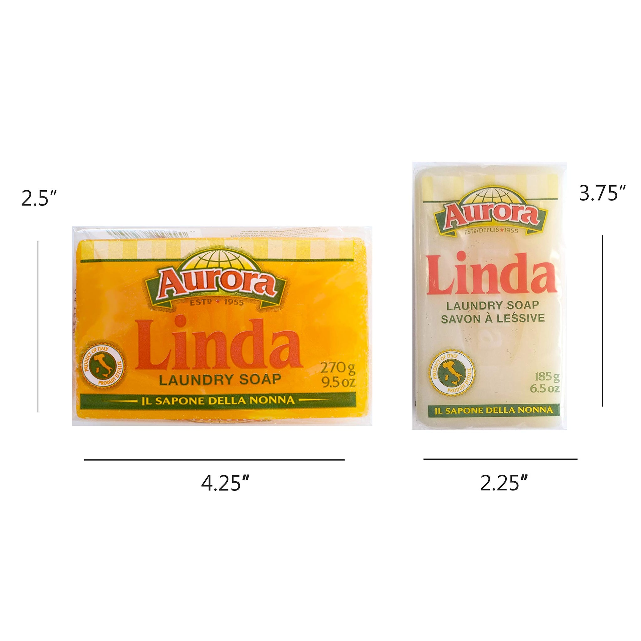 Linda Italian Laundry Soap Bar 2 Item Bundle Pack - (1X 9.5 Ounce Bars Plus 1X 6.5 Once Bar) | Natural Laundry Soap for All Fabrics | All Purpose