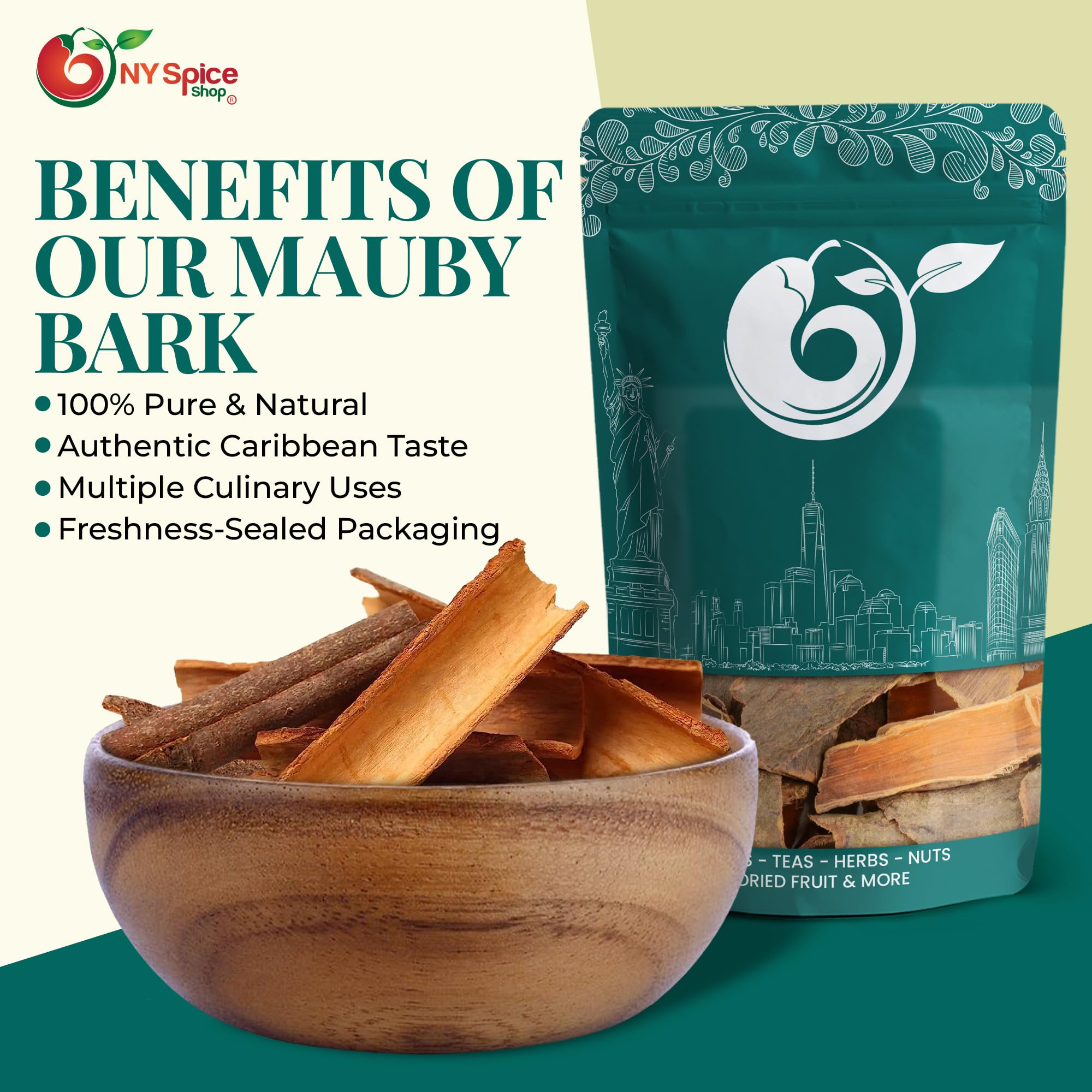 NY SPICE SHOP Dried Mauby Bark Pieces - 1 Pound Natural Mauby Bark Herb - Traditional Tree Herb for Herbal Tea - Perfect for Crafting Traditional
