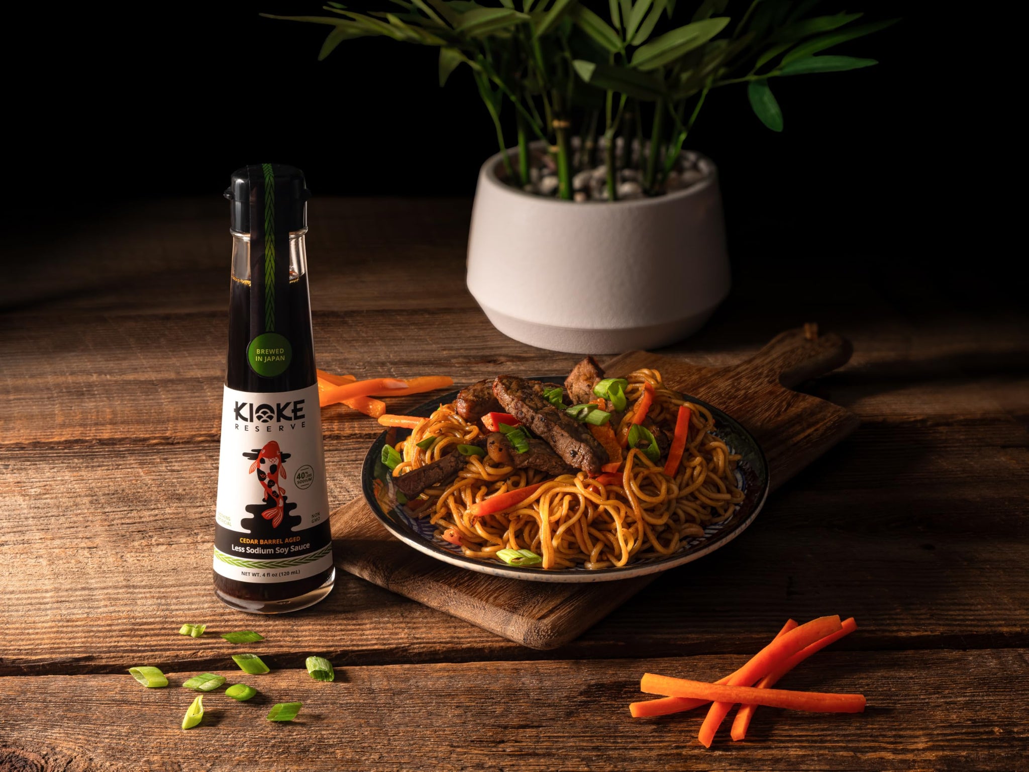 Kioke Reserve Less Sodium Soy Sauce | Small Batch Cedar Barrel Aged in Japan | All-Natural, Non-GMO, Vegan Shoyu | 40% Less Salt | Traditional
