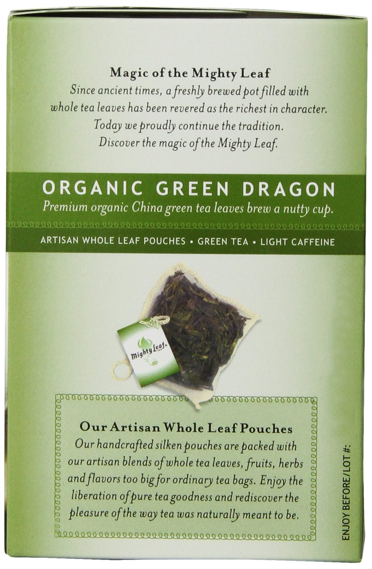 Mighty leaf Whole Leaf Tea, Organic Green Dragon, 15 Tea Bags Individual Pyramid-Style Tea Sachets of Lightly Caffeinated Organic Green Tea, Delicious