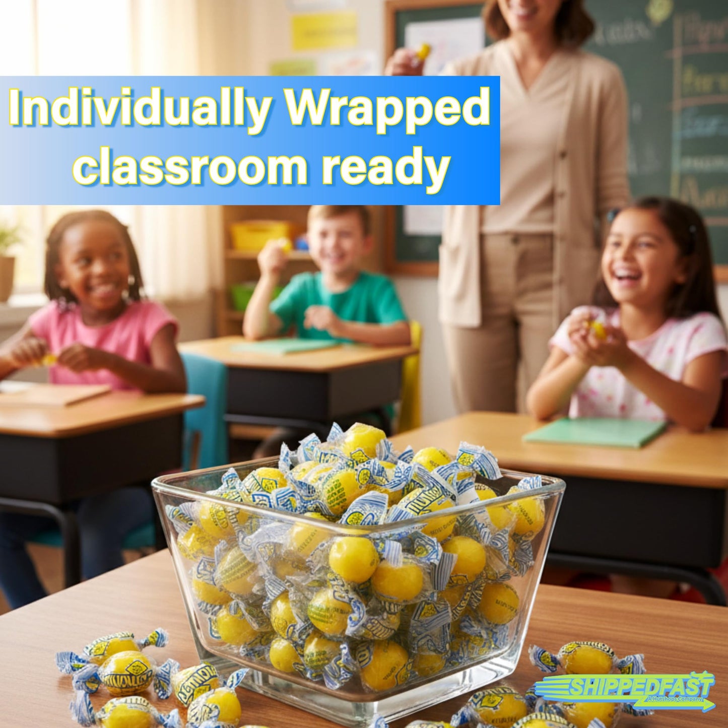 Lemon Candy. Hard Candies Individually Wrapped Heads Bulk. Natural Lemon Flavor. (1 Pound Bag) Net Wt. 16oz.