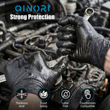 Qinori Black 6 Mil Nitrile Gloves HEAVY DUTY Disposable Chemical Resistant Latex & Powder Free,Food, Mechanic,Cleaning Gloves (L-100)