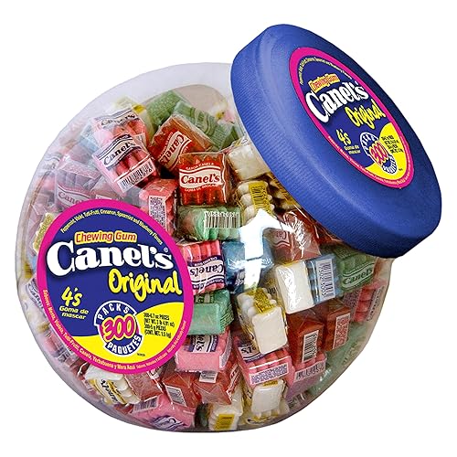 Canel’s Assorted Chewing Gum, 4 Piece Packs in Original Flavors, for Parties and Sharing, 300 Count Jar (Pack of 1)