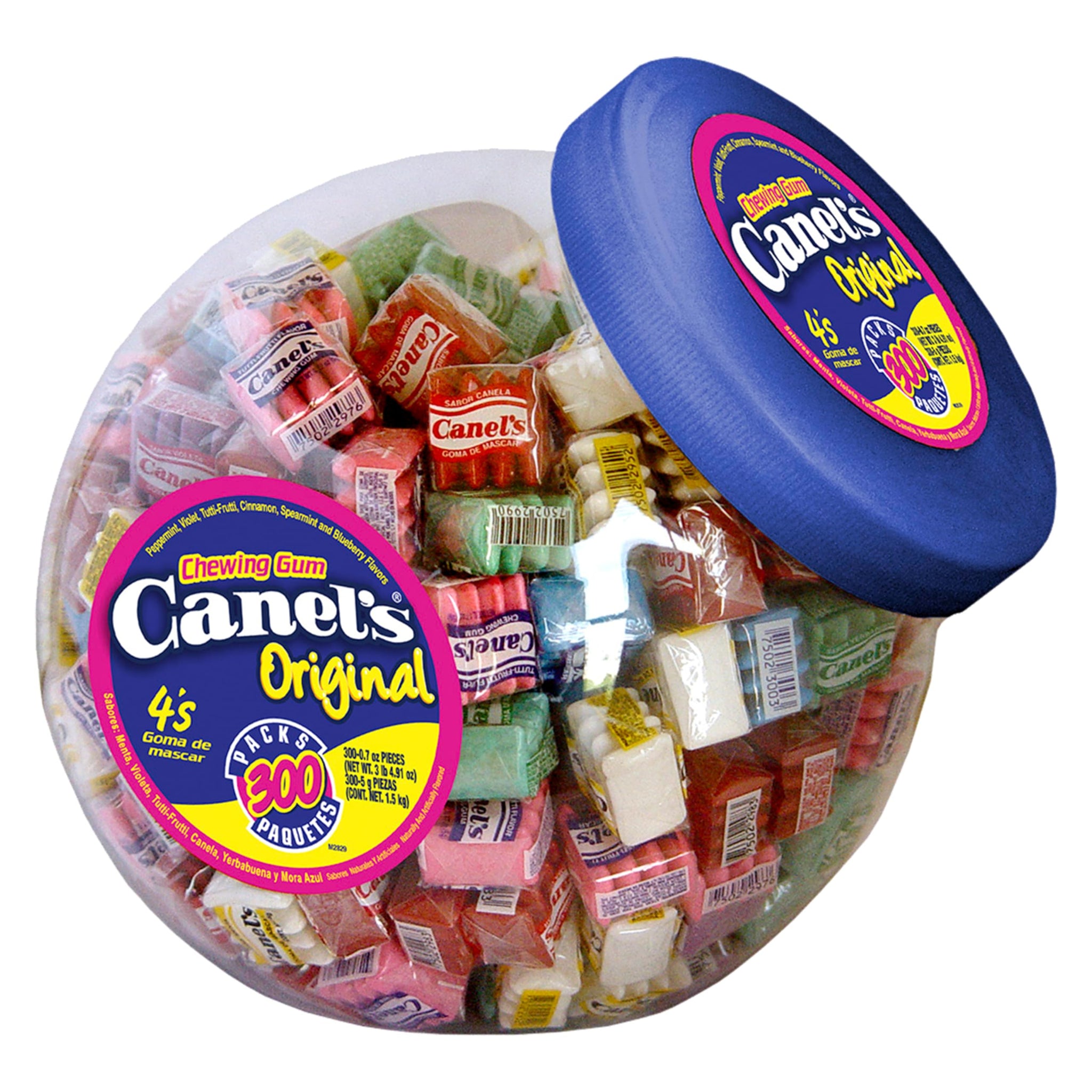 Canel’s Assorted Chewing Gum, 4 Piece Packs in Original Flavors, for Parties and Sharing, 300 Count Jar (Pack of 1)
