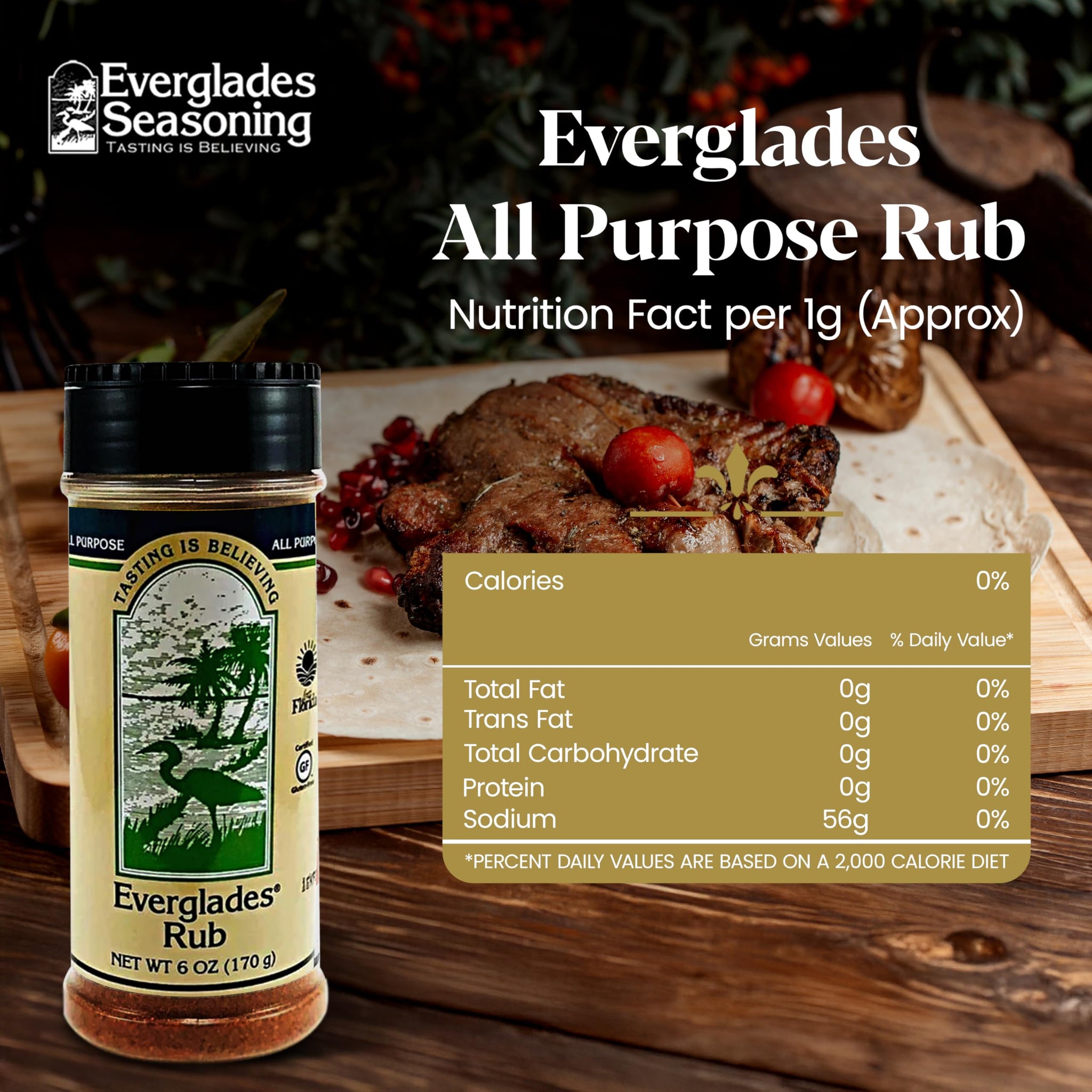 Everglades Rub Seasoning - Sweet & Spicy Blend for Pork, Beef, Poultry, Wild Game - 6 oz