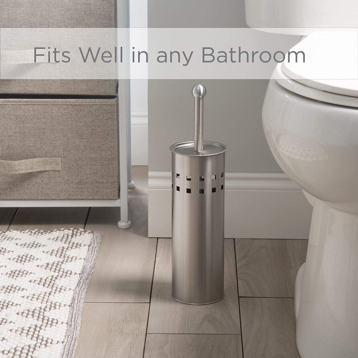 Bath Bliss Toilet Brush & Holder Set, Dimensions: 3.75" Rd x 15", Stainless Steel, Bathroom, Rust Resistant, Easy Storage, Easy Cleaning, Sliver,