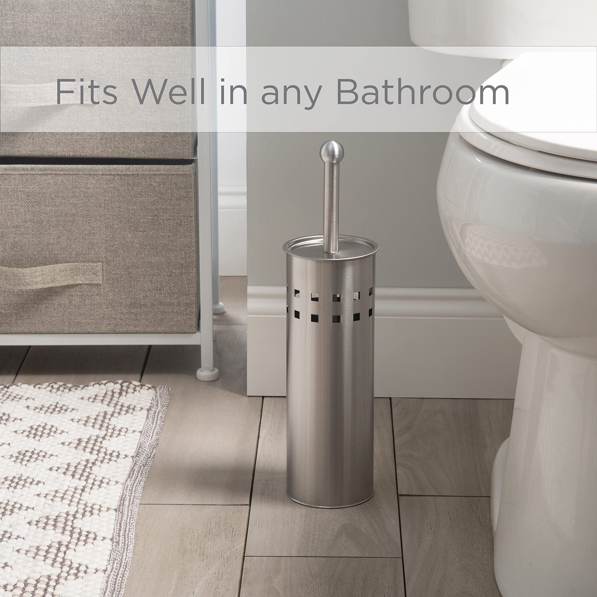 Bath Bliss Toilet Brush & Holder Set, Dimensions: 3.75" Rd x 15", Stainless Steel, Bathroom, Rust Resistant, Easy Storage, Easy Cleaning, Sliver,