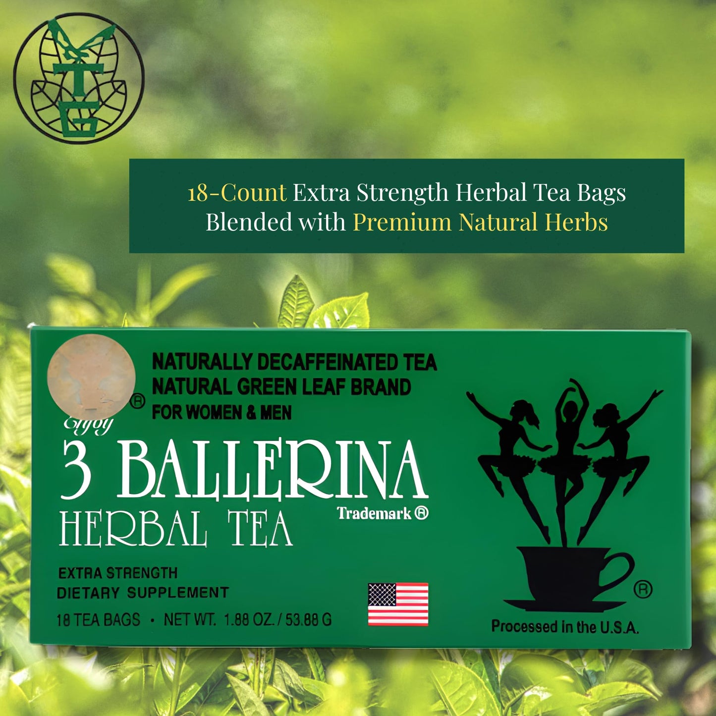 3 Ballerina Diet Tea Extra Strength - Caffeine-Free Herbal Tea Bags for Digestive Comfort - Pack of 4 (72Count)